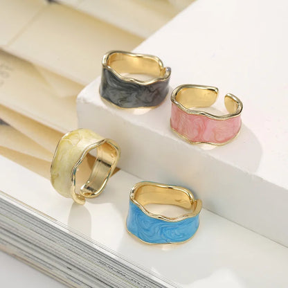 1PC Vintage Enamel Irregular Shape Rings For Women Gold Color Geometric Adjustable Open Ring Female Fashion Party Jewelry Gift - Oria Jewel