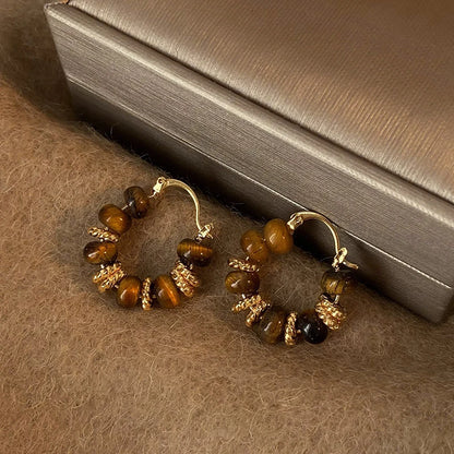 Tiger Eye Hoop Earrings - Oria Jewel