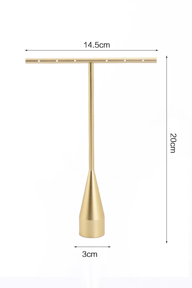 Gold Metal Hand Ring Holder Finger Jewelry Tower Earring T Bar Shelf Hanging Display Stand Ear Studs Storage Organizer Hole Rack - Oria Jewel