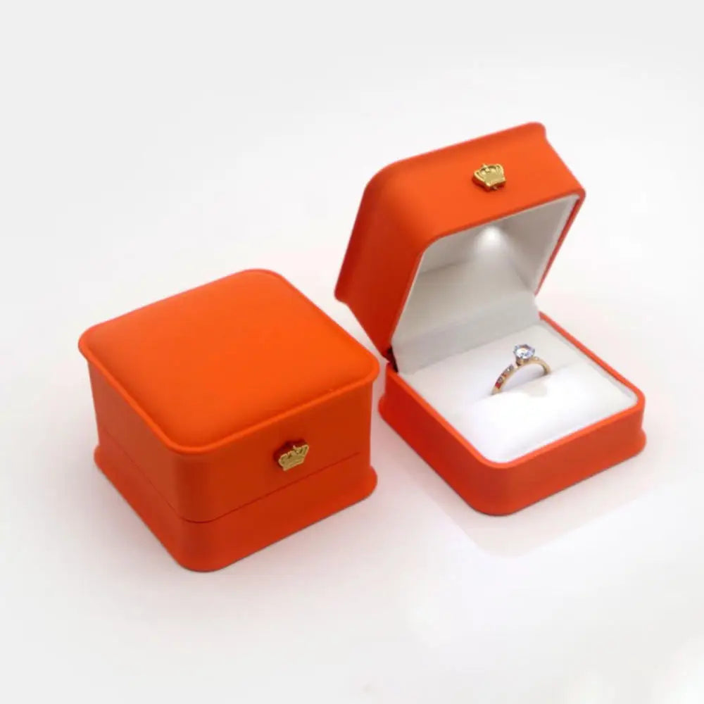 1 Pcs LED Jewelry Ring Box Luxury Velvet Rubber Necklace Pendant Gifts Display With Light For Proposal Engagement Wedding Case - Oria Jewel