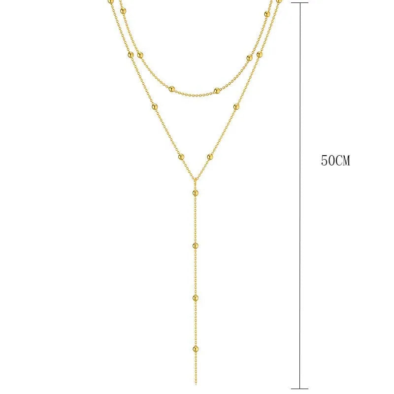 Gold Plated Lariat Necklace for Women, Double Laryered Long Chain Drop Pendant Choker Necklaces Fashion Gifts - Oria Jewel