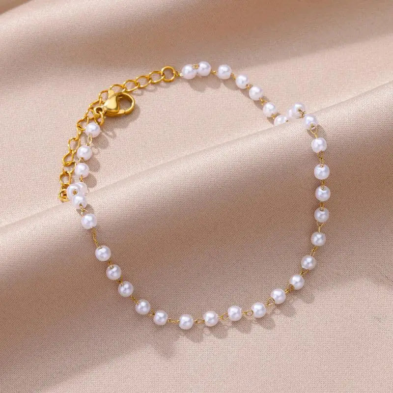 Gold Pearl Anklet - Oria Jewel