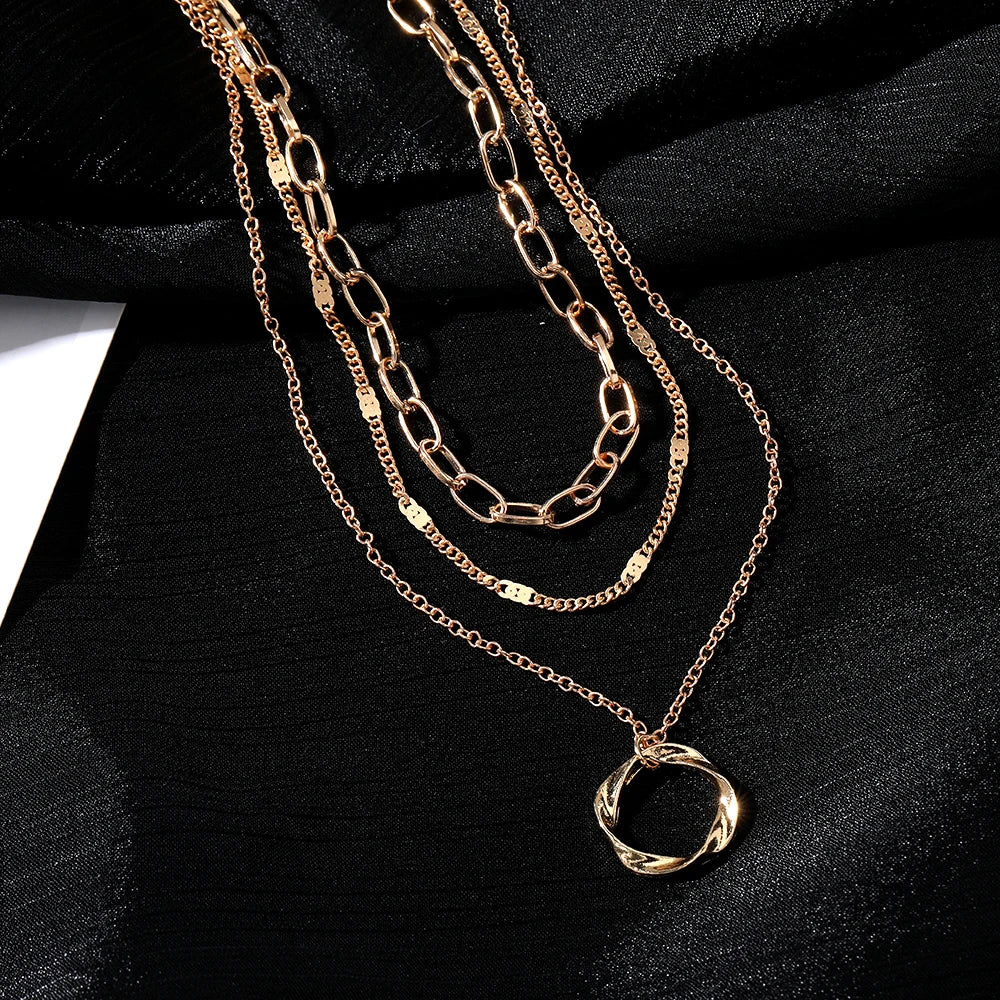 Gold Layered Pendant Necklace - Oria Jewel