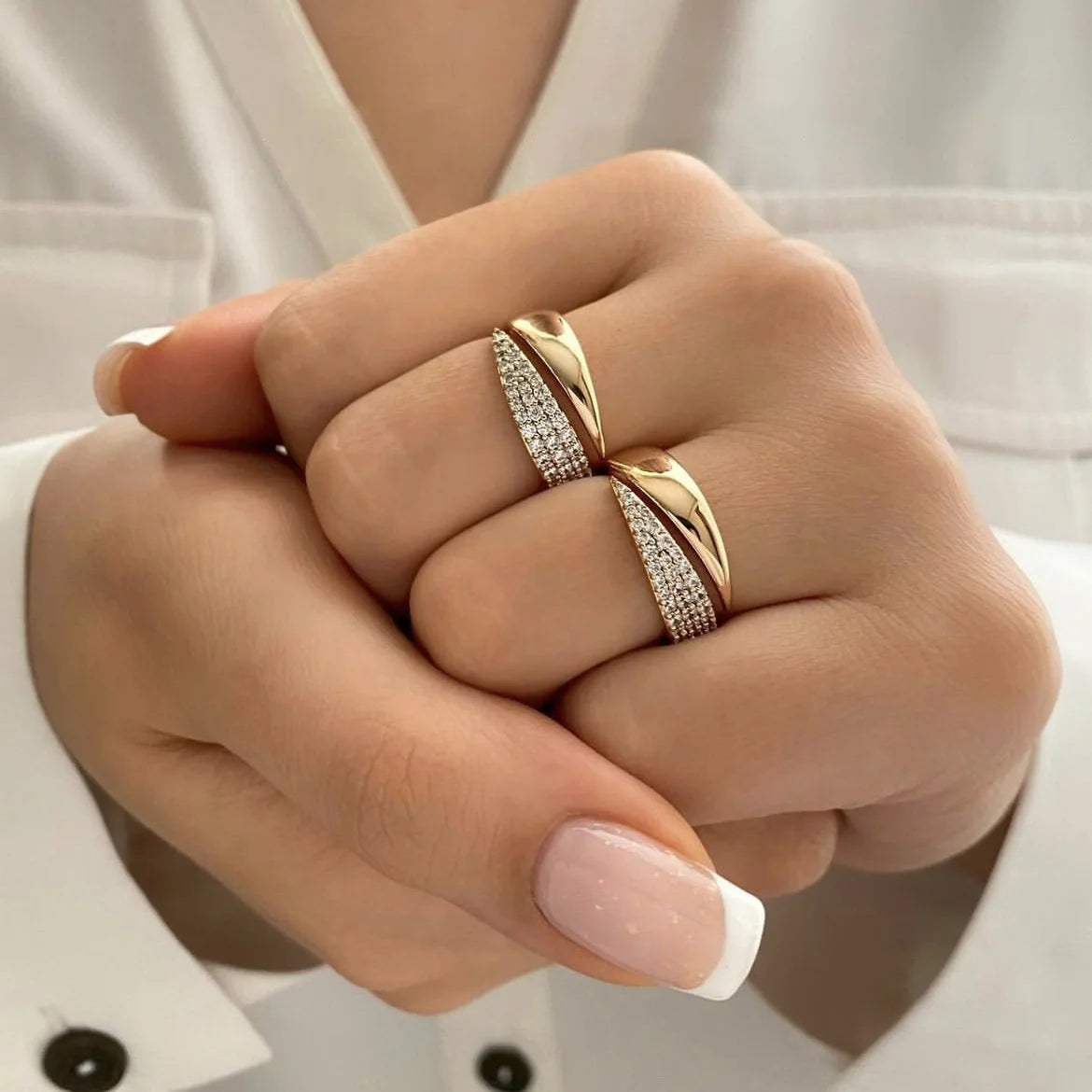 2024 Nwe Stainless Steel 18 K Gold Plated Sun Rings for Women Natural Stone Inlaid in Hollow Metal Texture Ring Trendy Jewelry - Oria Jewel