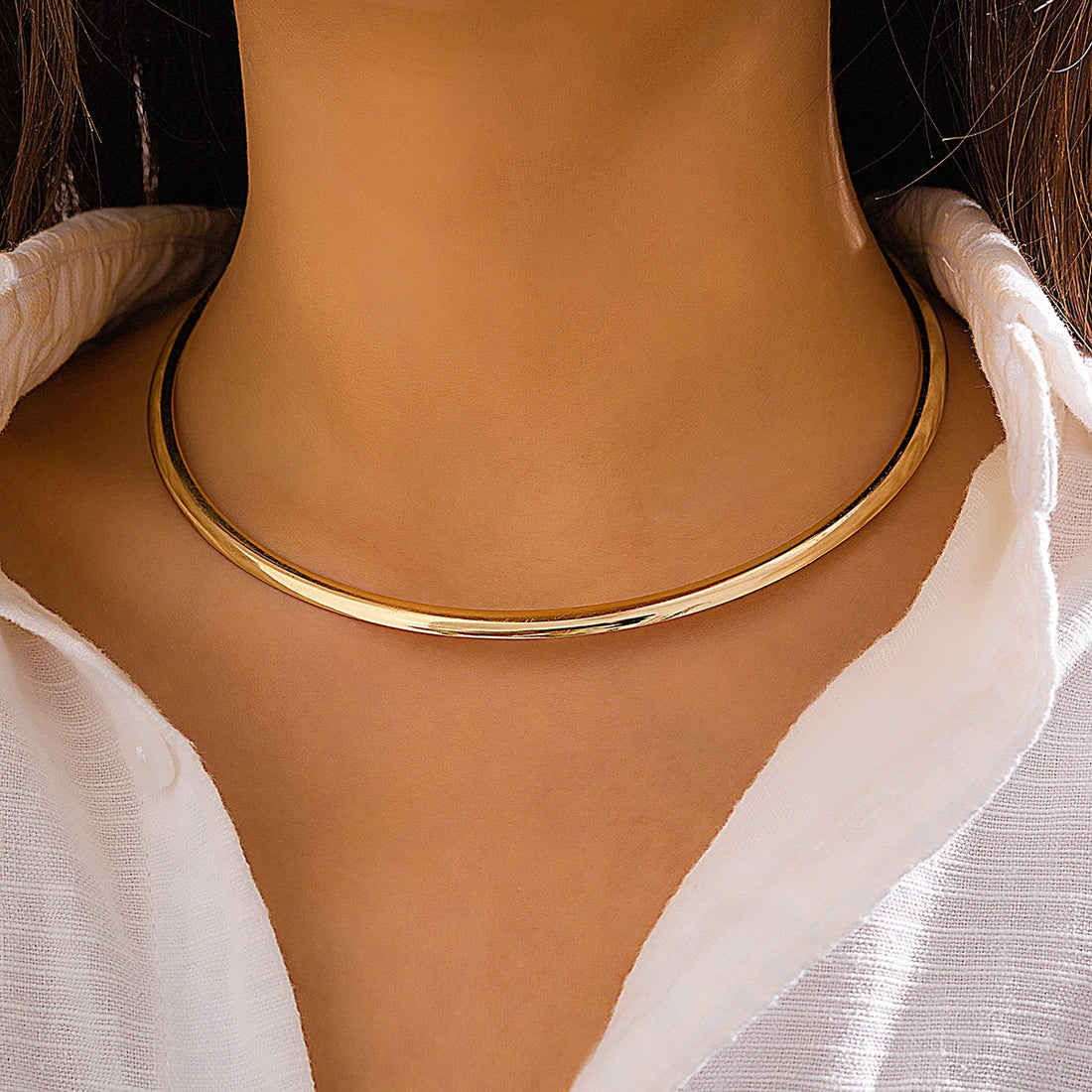Ingemark Vintage Iron Metal Torques Choker Necklace for Women Goth Gold Color Smooth Adjustable Chain Fashion Jewelry Steampunk - Oria Jewel