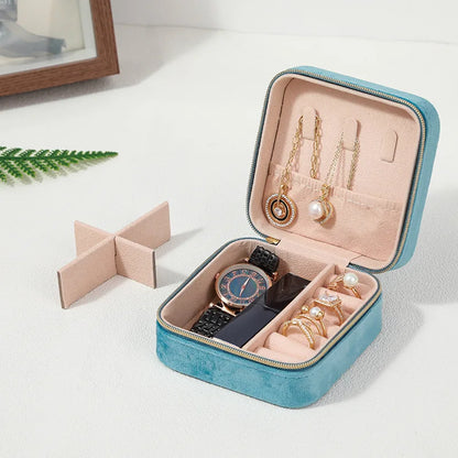 Velvet Jewelry Box For Women Necklace Ring Earrings Organizer Holder Travel Portable Zipper Square Jewelry Storage Case - Oria Jewel