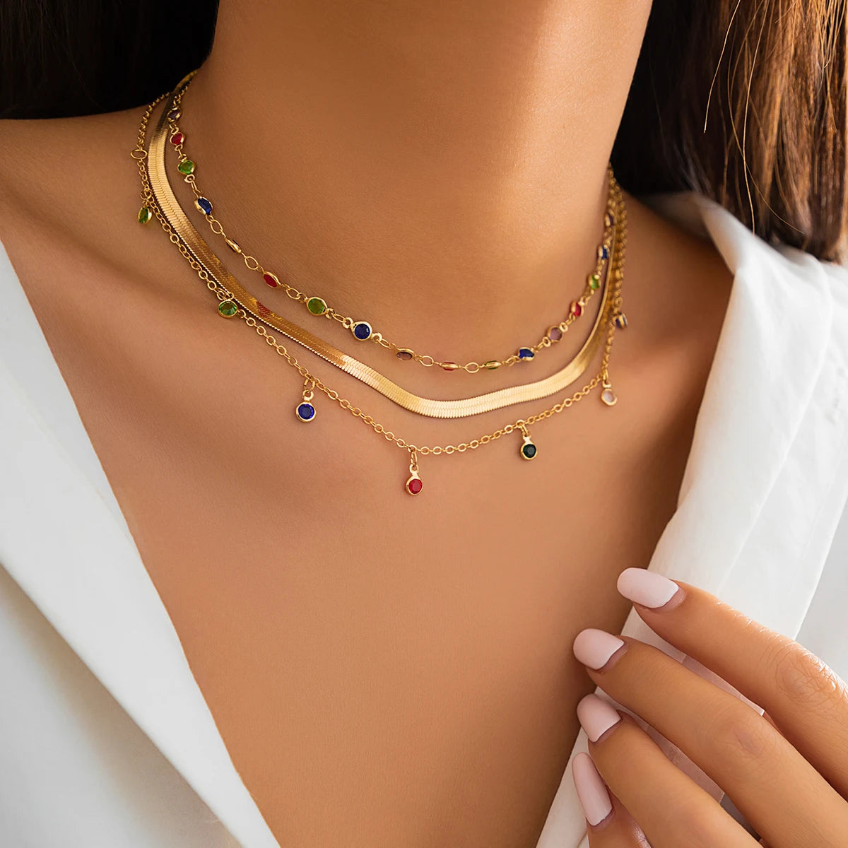 Gold Punk Layered Crystal Necklace - Oria Jewel