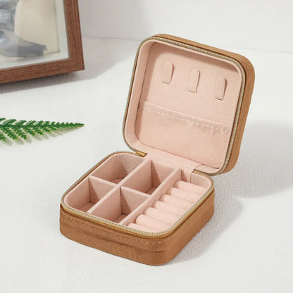 Velvet Jewelry Box For Women Necklace Ring Earrings Organizer Holder Travel Portable Zipper Square Jewelry Storage Case - Oria Jewel
