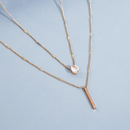 Multi-layer Five-pointed Star Heart Shape Water Drop Pendant Chain Necklace Alloy Material Glass Collarbone Chain Sexy Women&