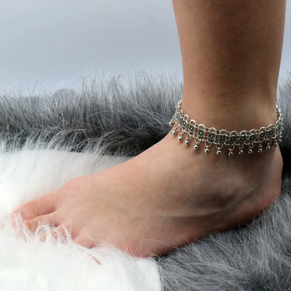 Boho Bells Tassel Anklet – Vintage Carved Flower Foot Chain for Summer &amp; Beachwear - Oria Jewel