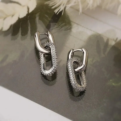 Rhinestone Double Hoop Earrings - Oria Jewel