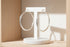 Silver Classic Hoop Earrings on white display stand | OriaJewel