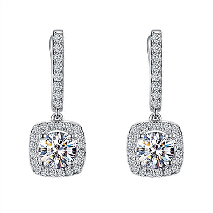 Silver Crystal Drop Huggie Earrings isolated front view on white background | OriaJewel