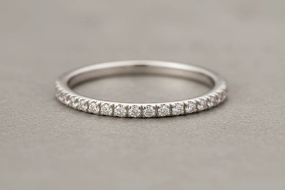 Silver Midi Ring Set macro close-up showing the slim band and closely set clear stones on a neutral gray background | OriaJewel