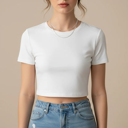 Sparkling Chain Necklace in silver paired with white fitted t-shirt and jeans for everyday minimalist style | Oria Jewel