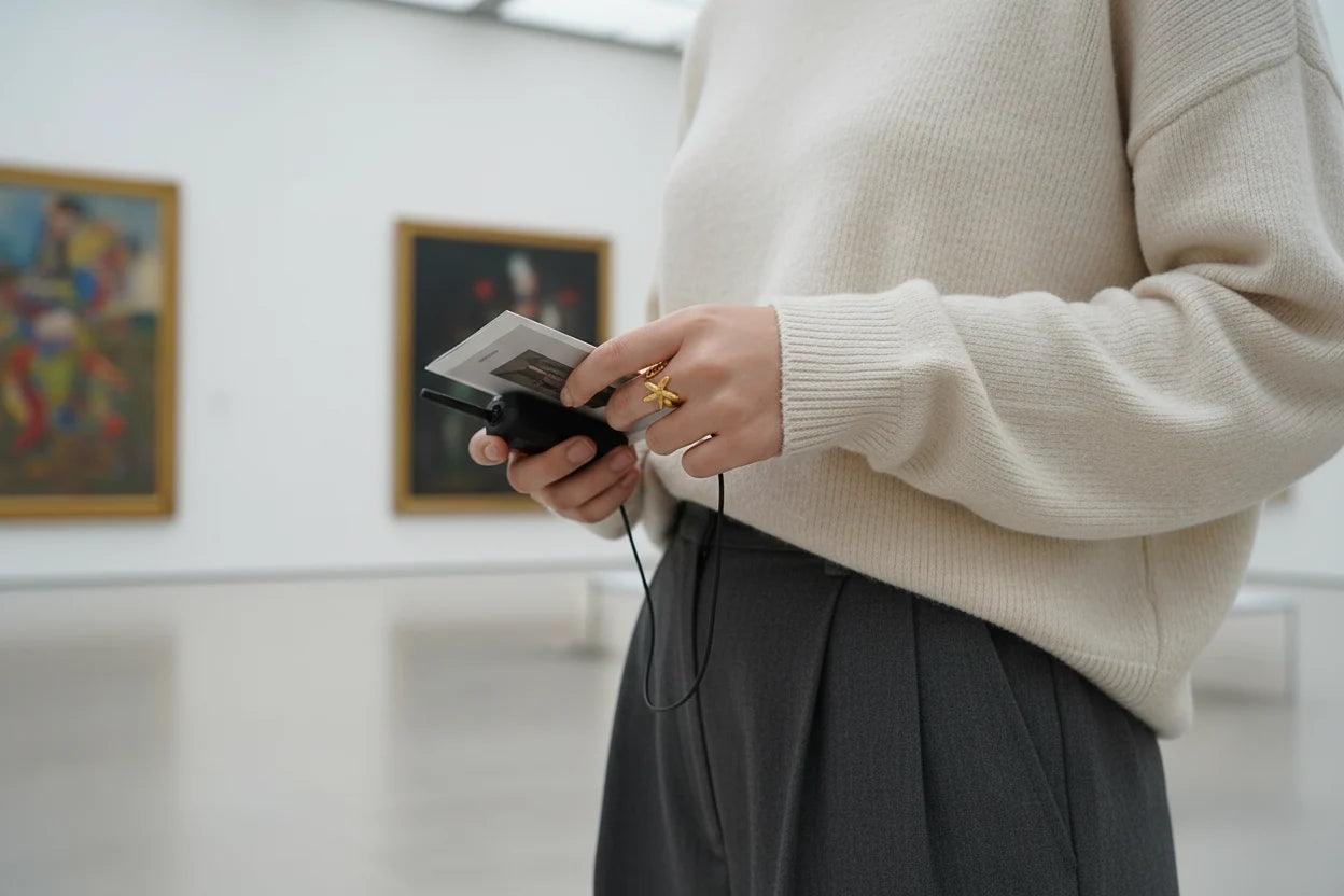 Starfish Gold Ring worn in a gallery setting while holding a camera, casual knit outfit and soft light highlighting the seaside statement design | OriaJewel