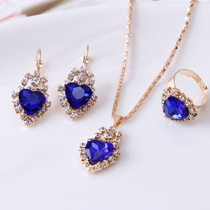 Water Drop Rhinestone Jewelry Set – Necklace, Earrings &amp; Ring - Oria Jewel
