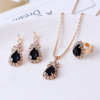 Water Drop Rhinestone Jewelry Set – Necklace, Earrings &amp; Ring - Oria Jewel