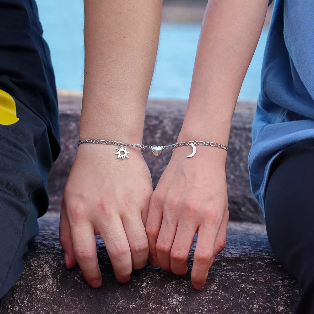 Sun &amp; Moon Magnet Couple Bracelets – Stainless Steel Jewelry Gift - Oria Jewel