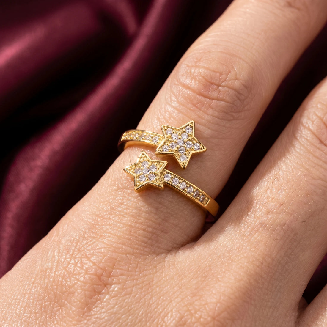 Pavé Double Star Open Ring