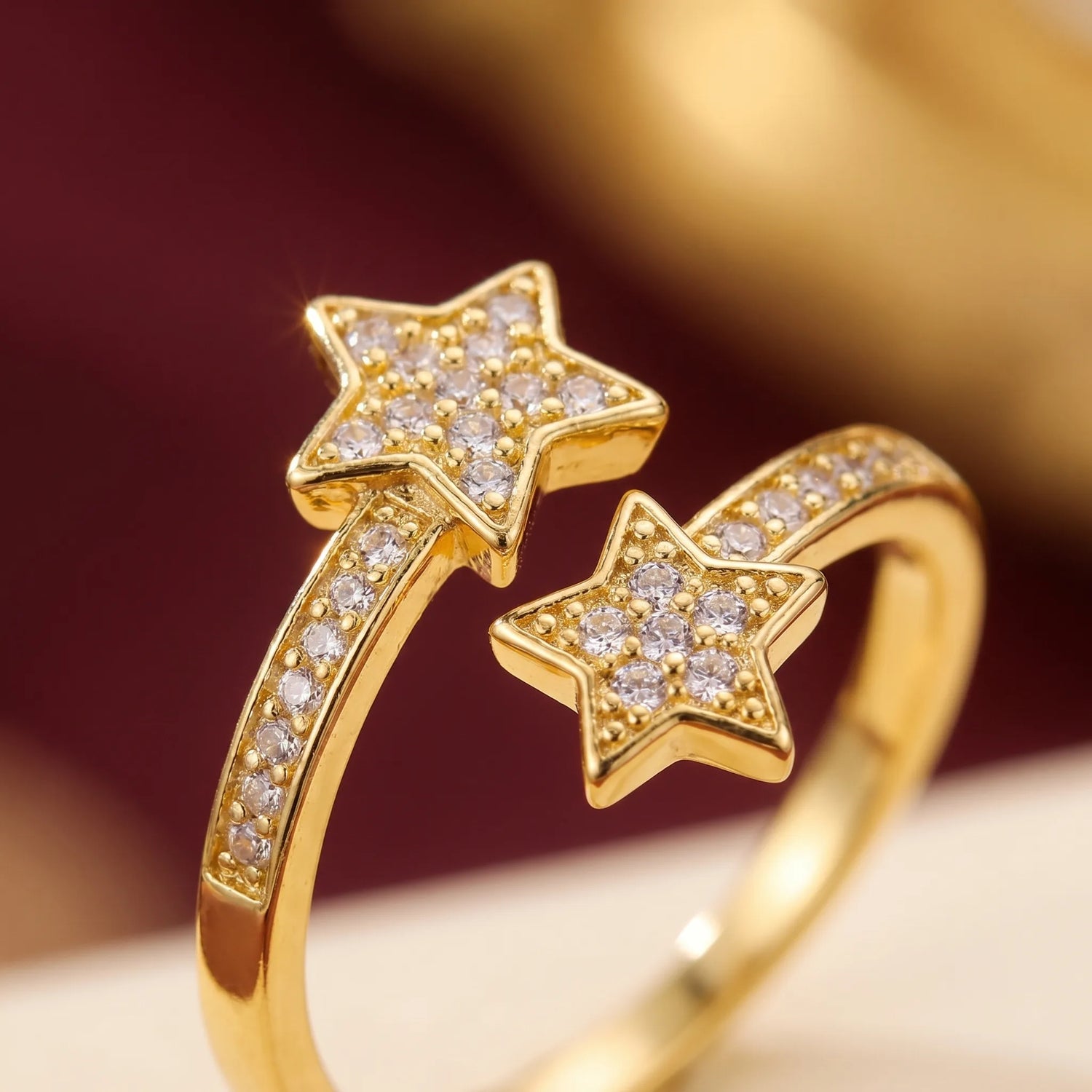 Pavé Double Star Open Ring