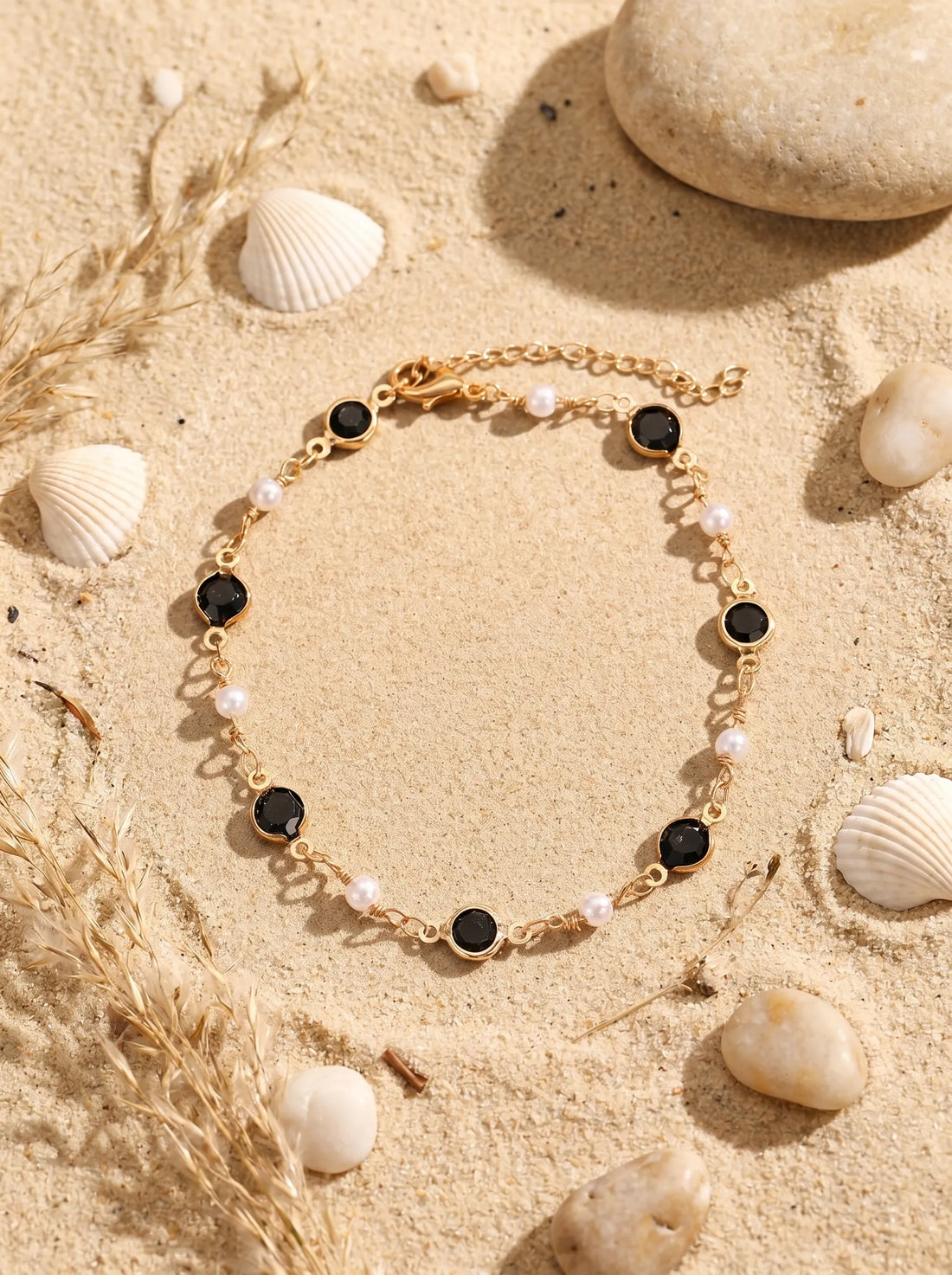 Crystal Chain Anklet Dainty on the beach Sparkle on sandy background